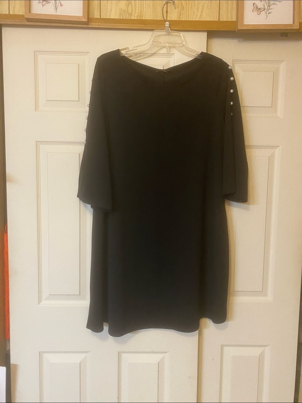 Nina Leonard Black Pearl-Accent Shift Dress
